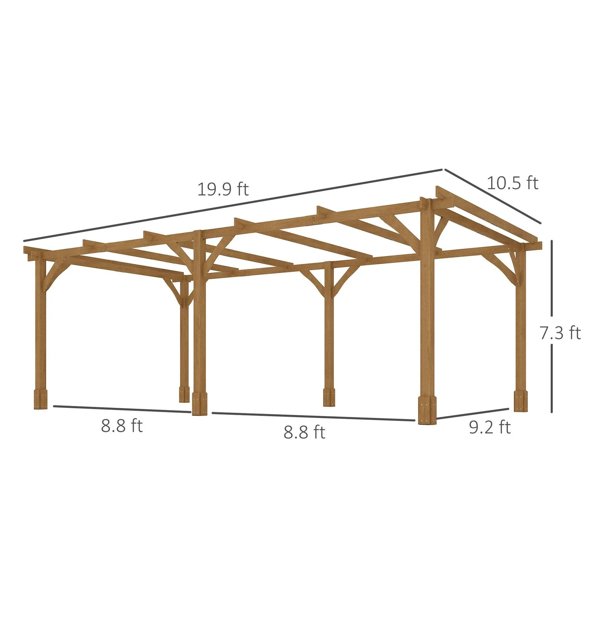 20x10ft Wood Pergola, Outdoor Gazebo Grape Trellis - Dark Brown - Image 3