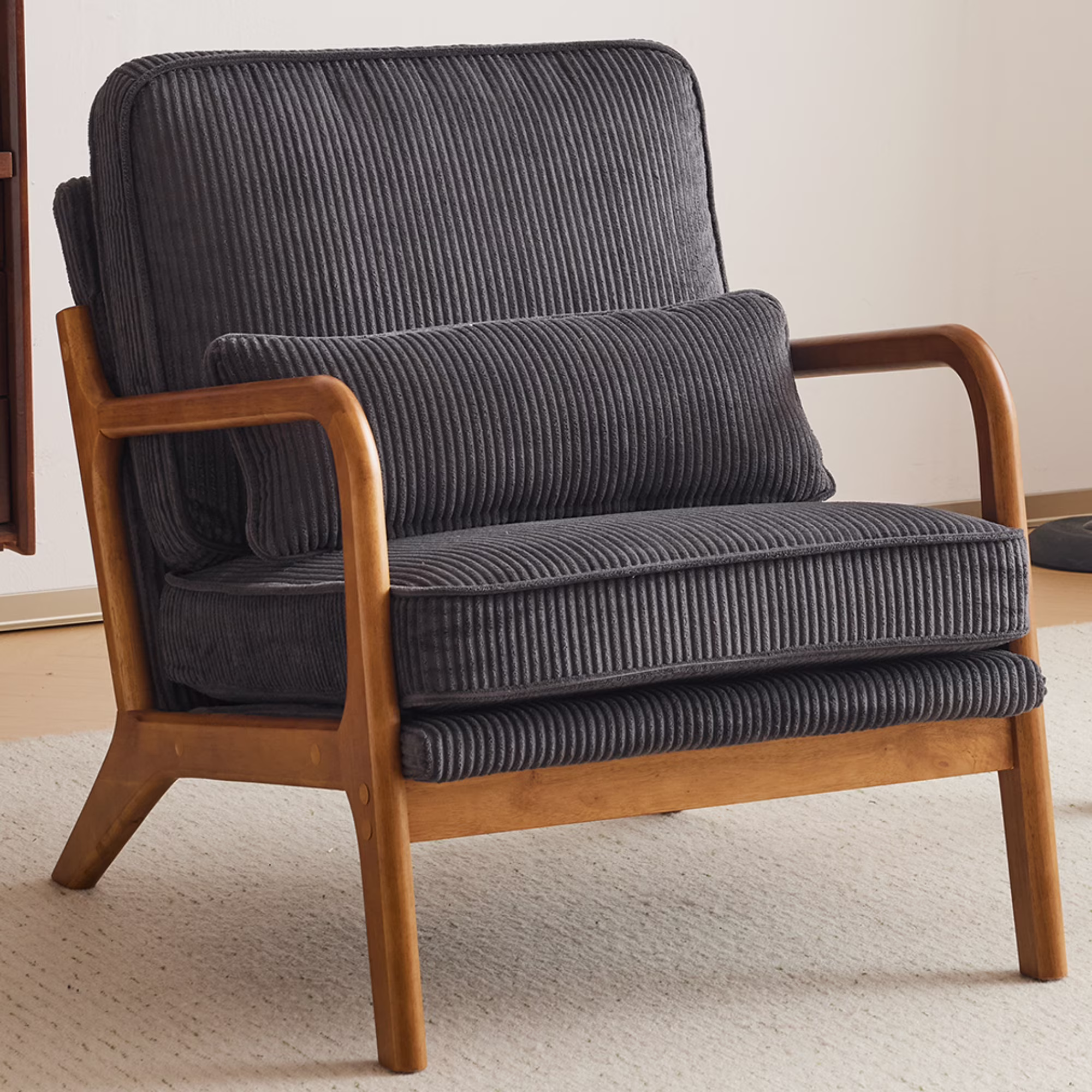 Ktaxon Accent Chair Corduroy Upholstered Armchair, Reading Club Chair with Pillow and Solid Wood Frame for Living Room Bedroom Furniture Off White - Image 26