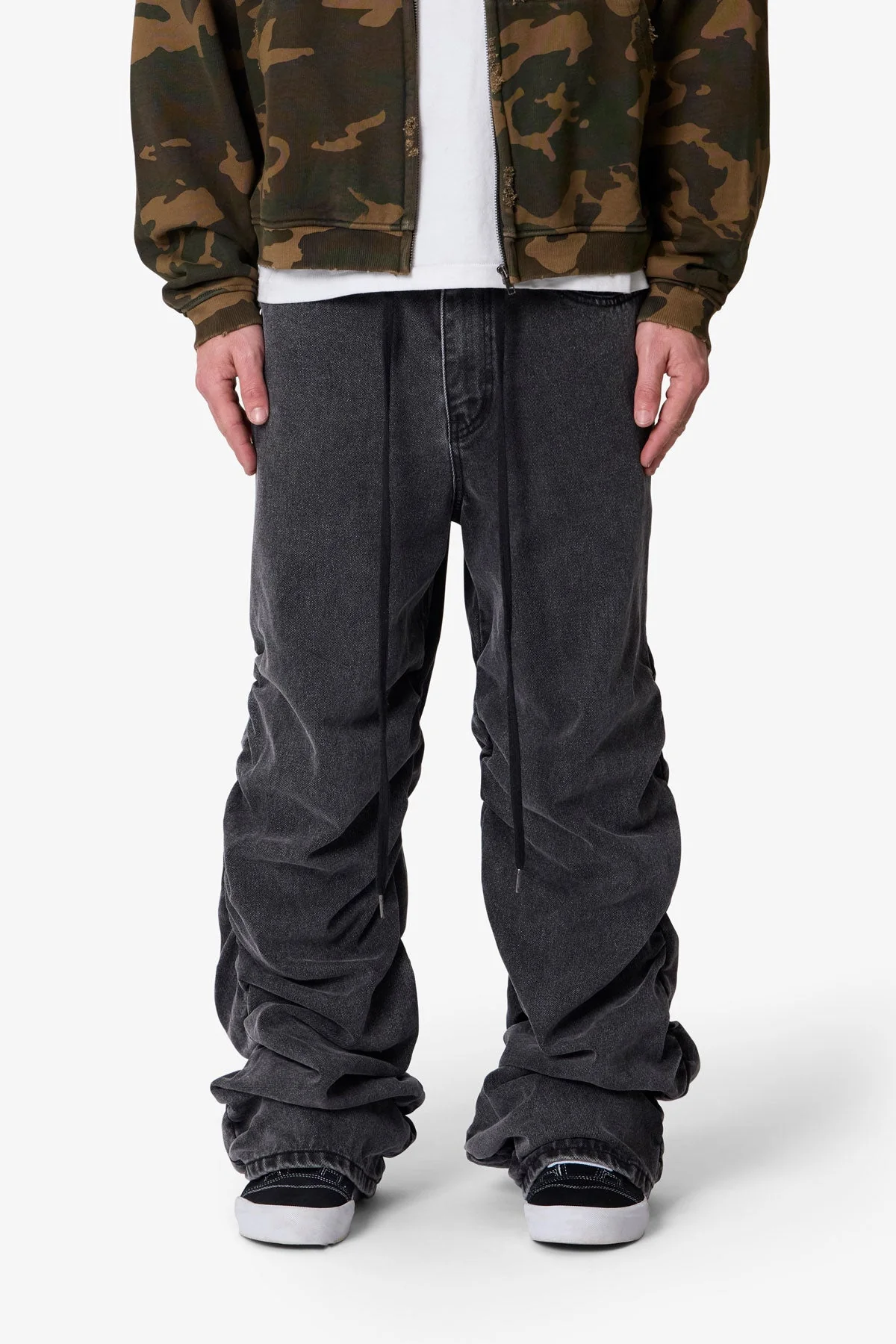 Ruched Denim - Washed Black