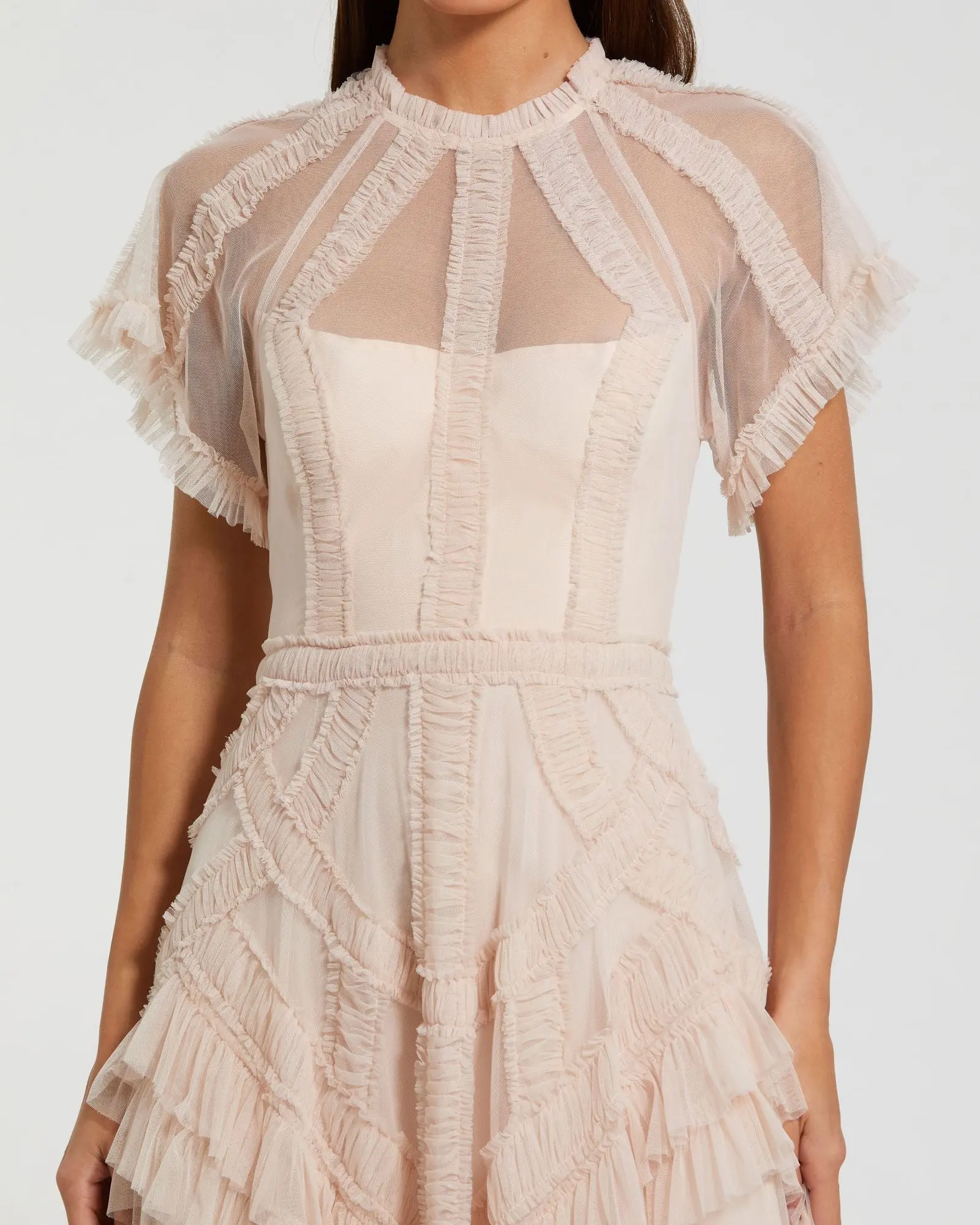 Pink Flutter Sleeve Micro Ruffle Midi Dress - Special Events Unlimited