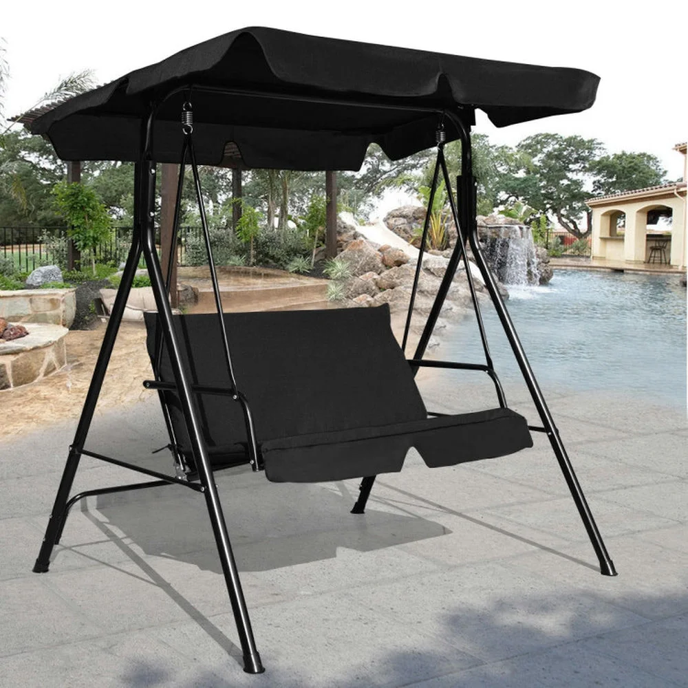 Topcobe Loveseat Cushioned Patio Steel Frame Swing Glider, Outdoor Patio Furniture for Balcony Garden Backyard -Black - Image 2