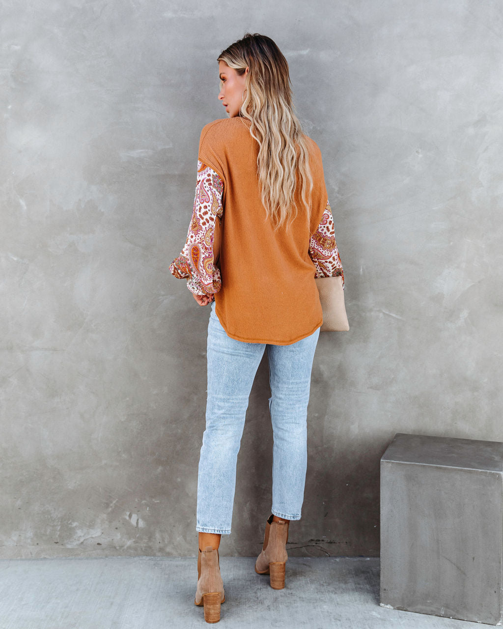 Dakota Ribbed Paisley Contrast Top - Se7enfashion