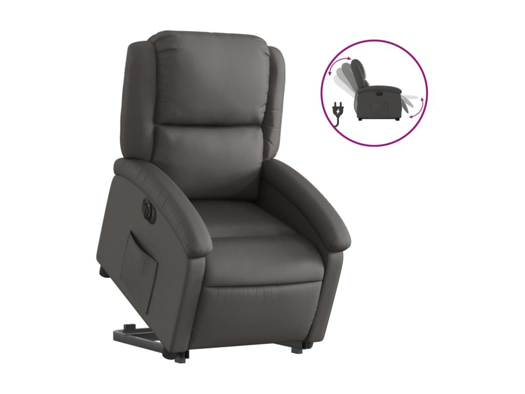 Sillón reclinable eléctrico elevable cuero auténtico gris