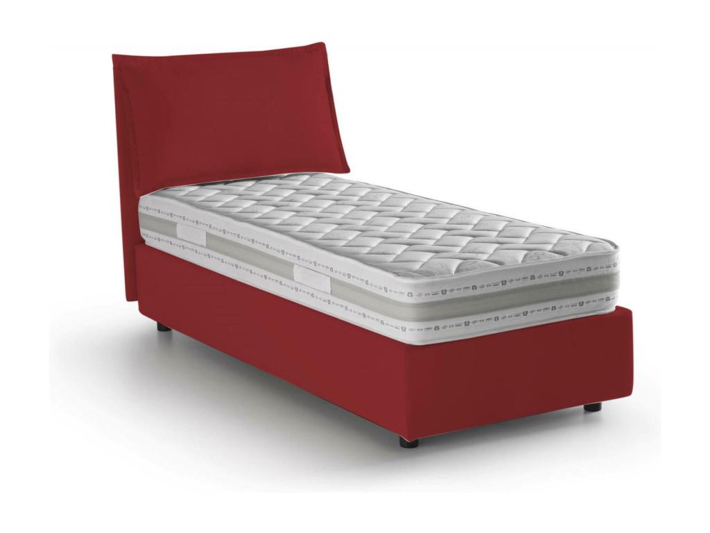 Cama individual Roberta, Cama contenedor con revestimiento de tela, 100% Made in Italy, Apertura lateral, con colchón 80x190 cm incluido, Rojo