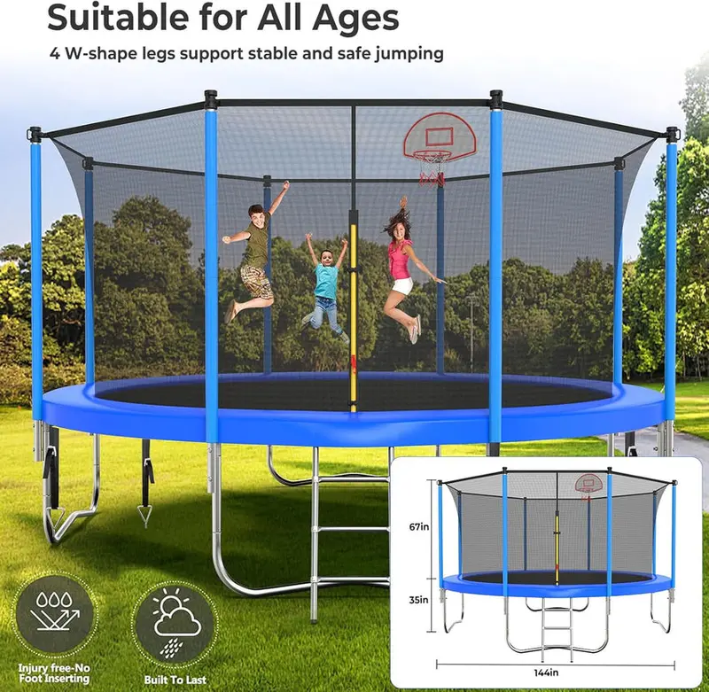 Trampoline With Enclosure Net And Adjustable Basketball Hoop - 8ft, 10ft, 12ft, 14ft, 15ft, 16ft - Image 4 Trampoline With Enclosure Net And Adjustable Basketball Hoop - 8ft, 10ft, 12ft, 14ft, 15ft, 16ft - Image 4