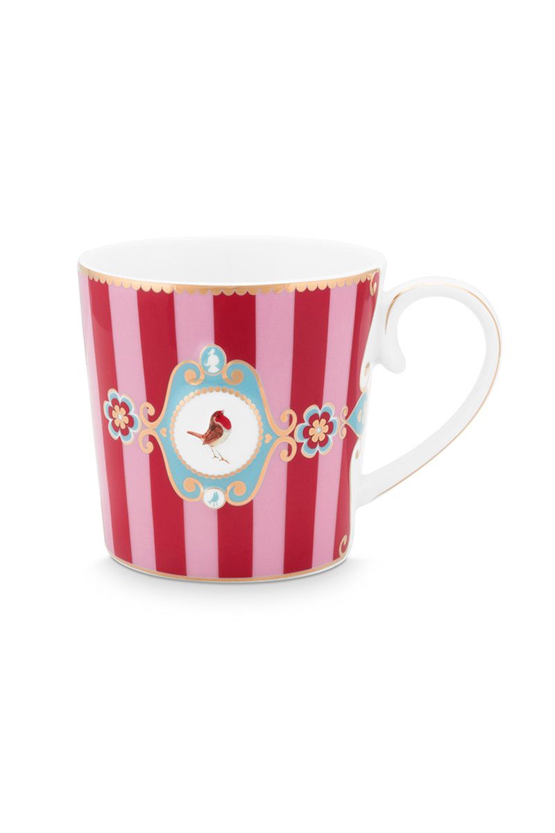 Mug Small Love Birds Medallion Stripes Red-Pink