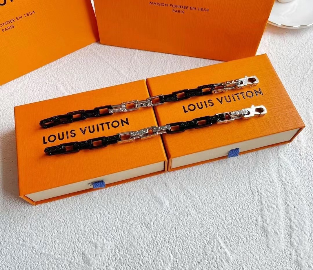 Louis Vuitton Black Silver Mixed Metal Color Monogram Bracelet Mens - Original Replica Club