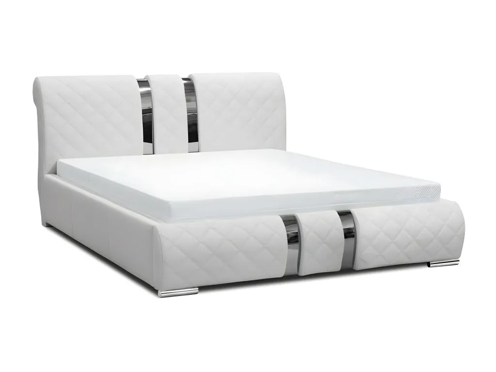 Cama Cosinor 103, doble, blanco, 160x200, cuero ecológico, somieres, 178x234x100cm san1701559