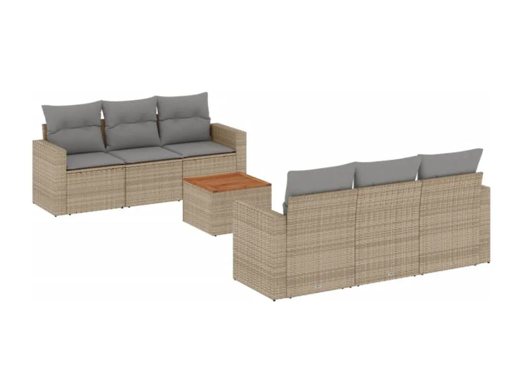 Juego de sofás jardín con cojines beige mezcla 7 pzas ratán PE LYDR32537