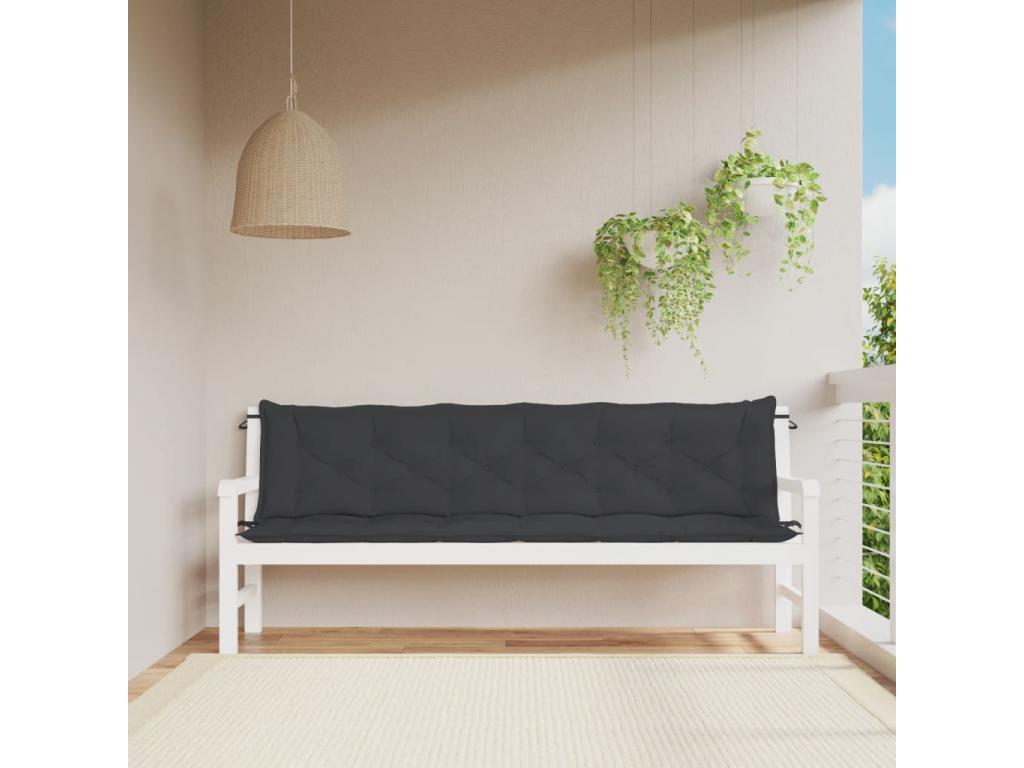 Cojines de banco de jardín 2 uds tela Oxford negro 200x50x7 cm
