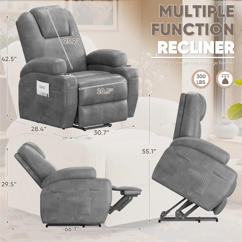 Lacoo power lift electric Massage recliner chair Oversized Single Sofa with Cup Holder for elderly,Black - Image 21