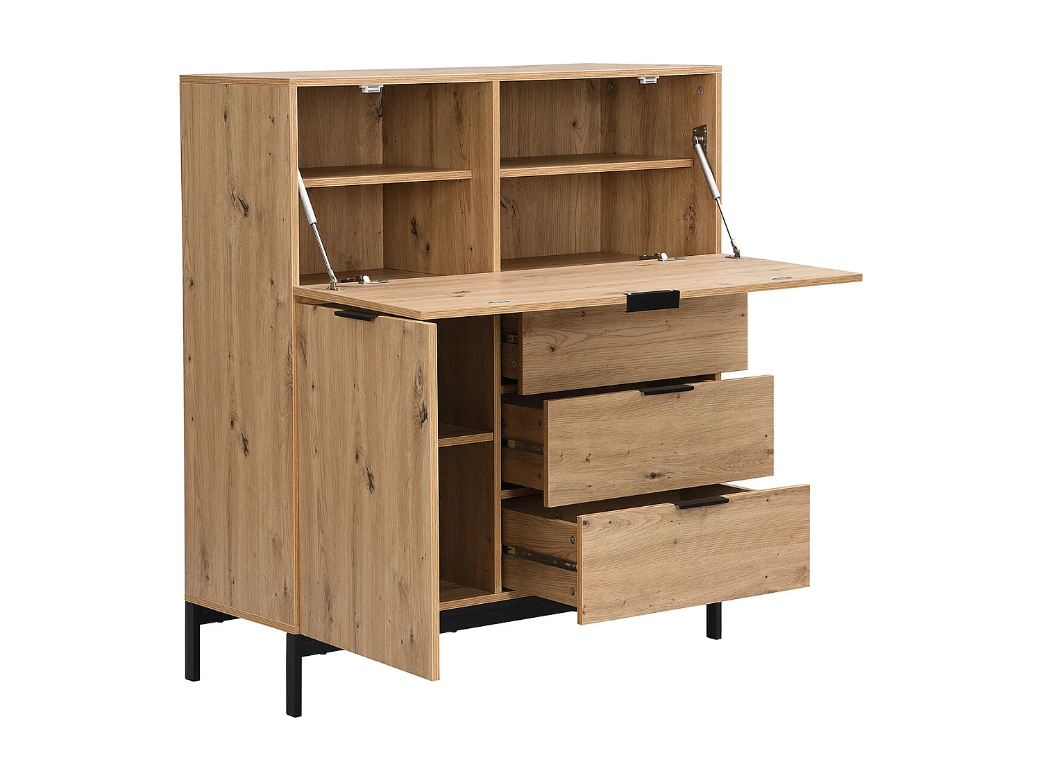 Escritorio con 2 puertas y 3 cajones - MDF y metal - Beige - ERWIN