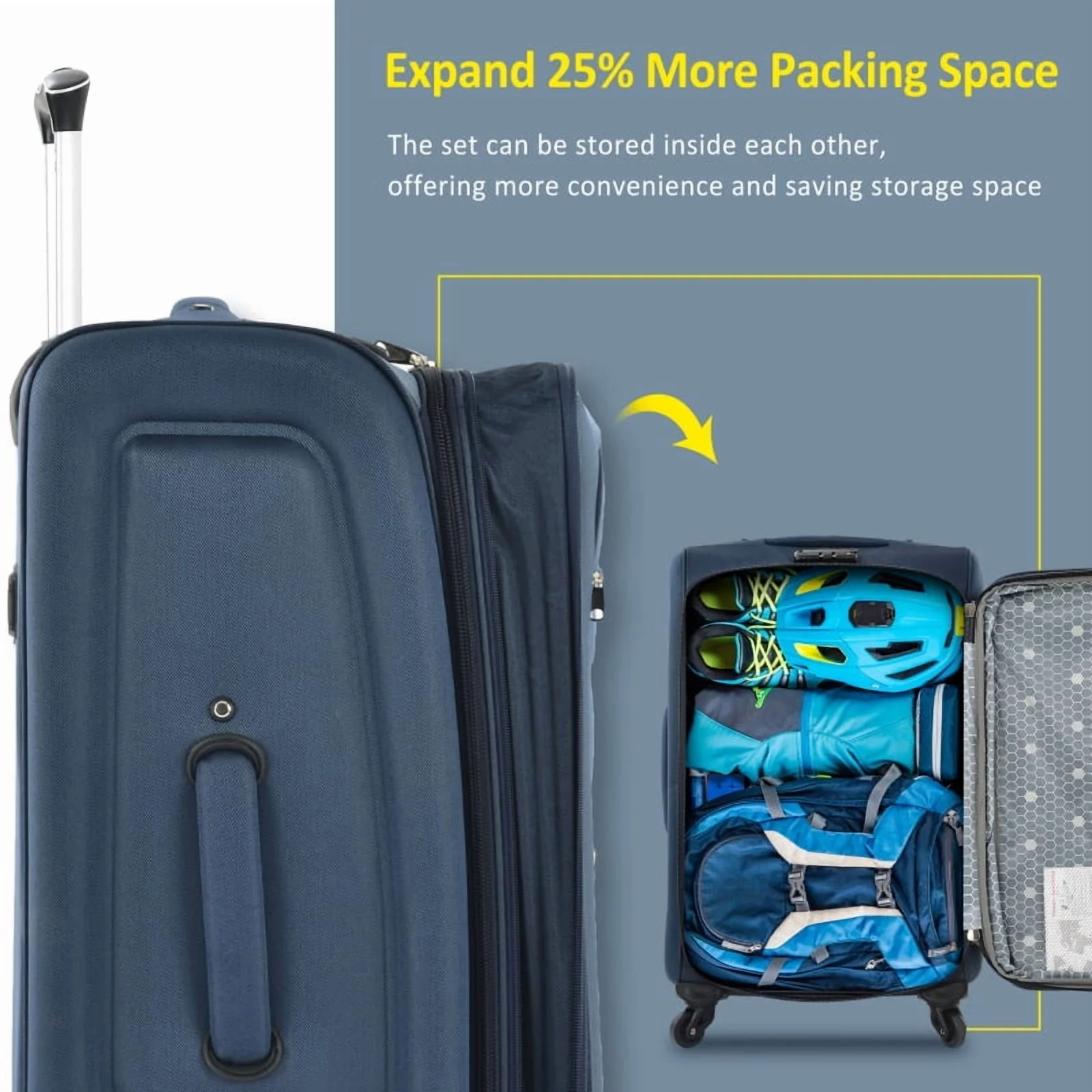 Softside Luggage Expandable 3 Piece Set Suitcase Upright Spinner Softshell Lightweight Luggage Travel Set - Image 25