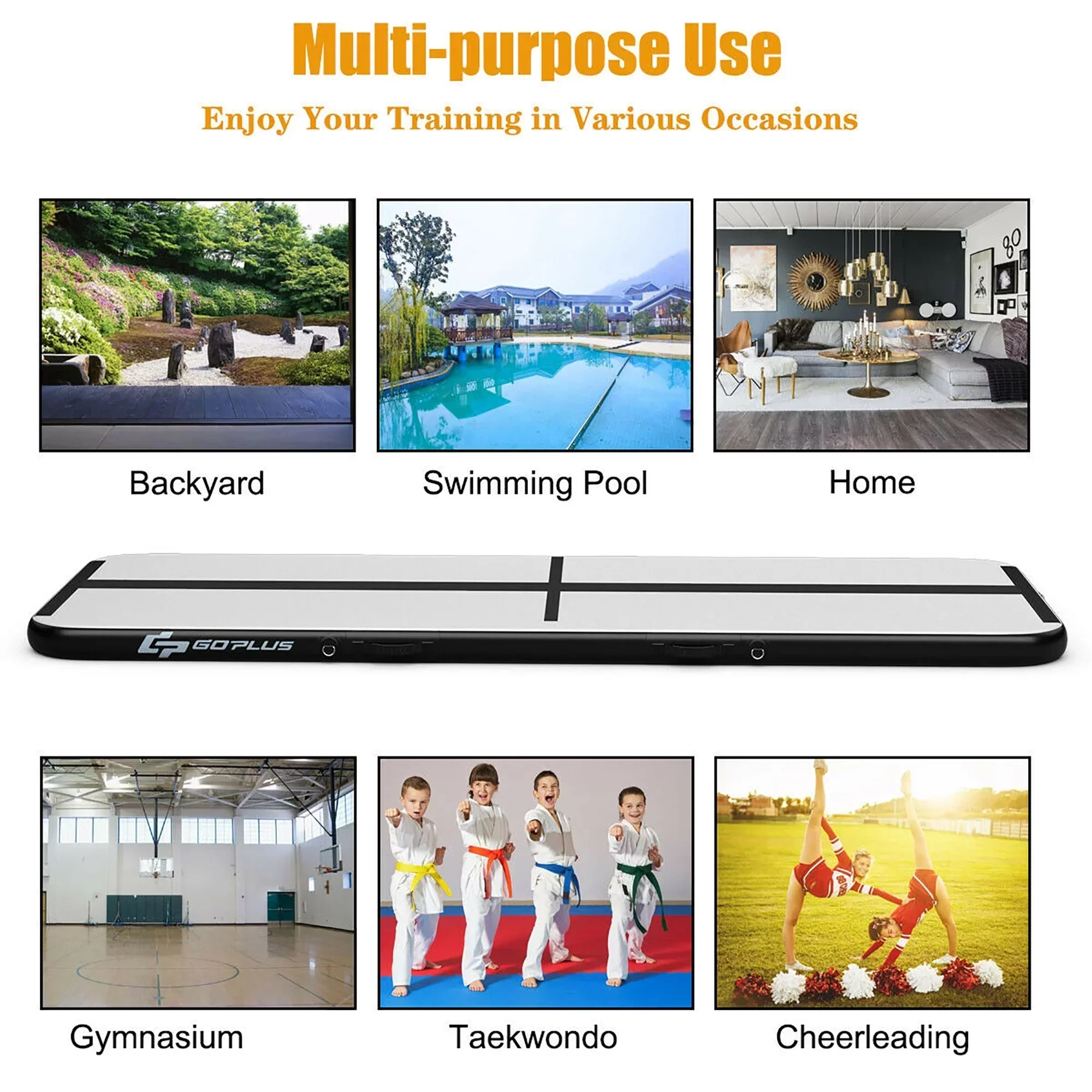 Goplus 10FT Air Track Inflatable Gymnastics Tumbling Mat With Pump - Black - Image 7 Goplus 10FT Air Track Inflatable Gymnastics Tumbling Mat With Pump - Black - Image 7