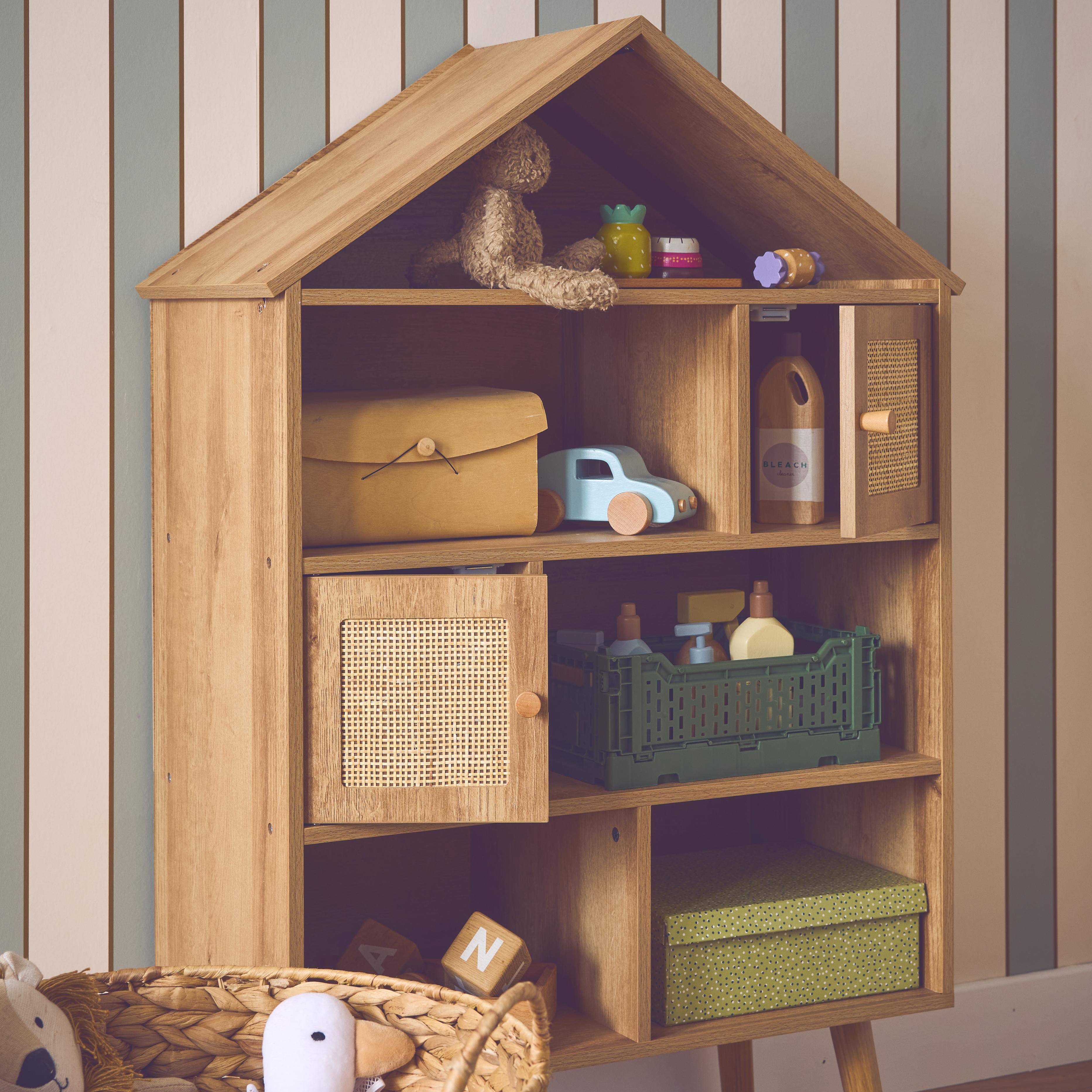 Boheme kids - Estantería infantil efecto madera y caña con 2 puertas