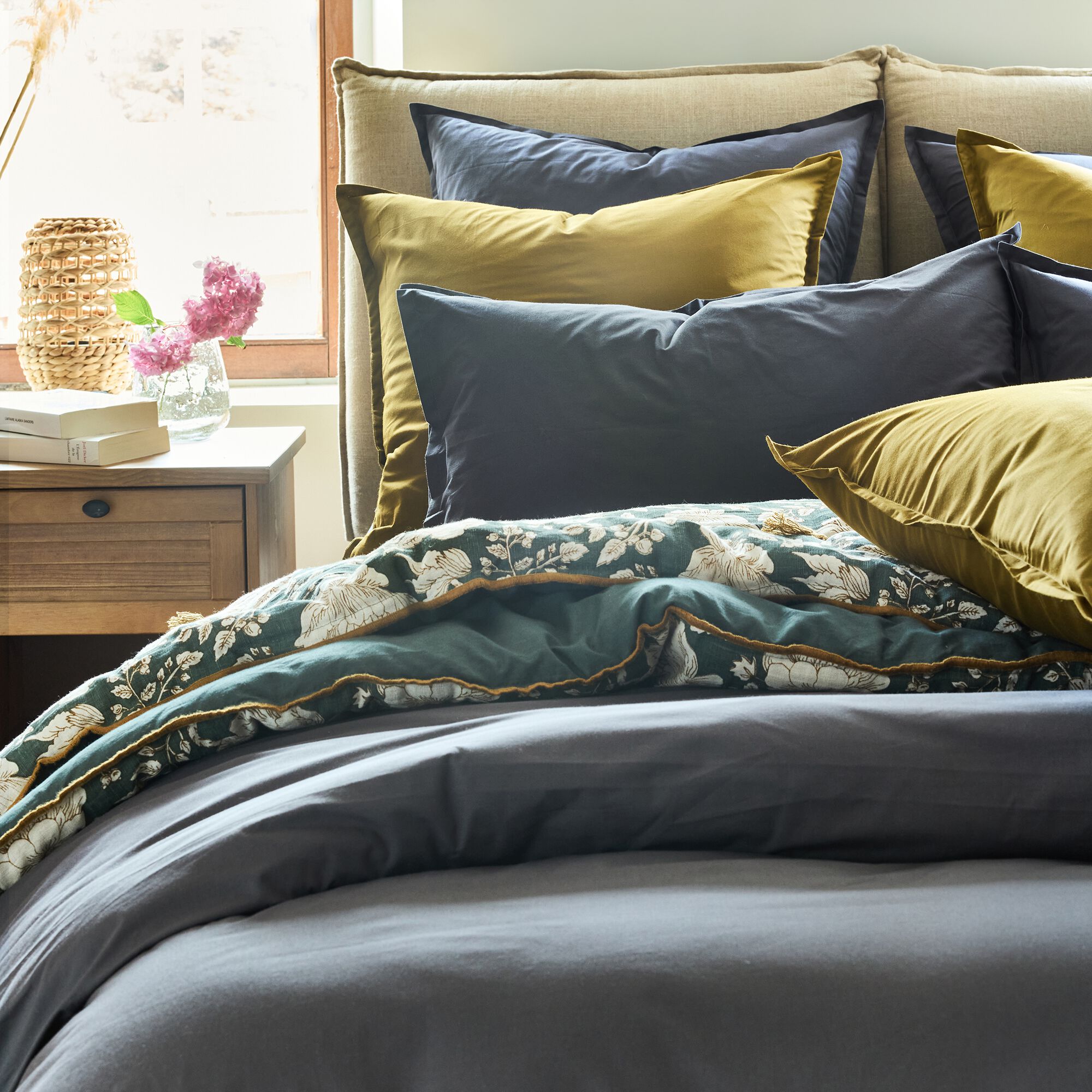 FLORE - Linge de lit uni en percale de coton - gris ardoise