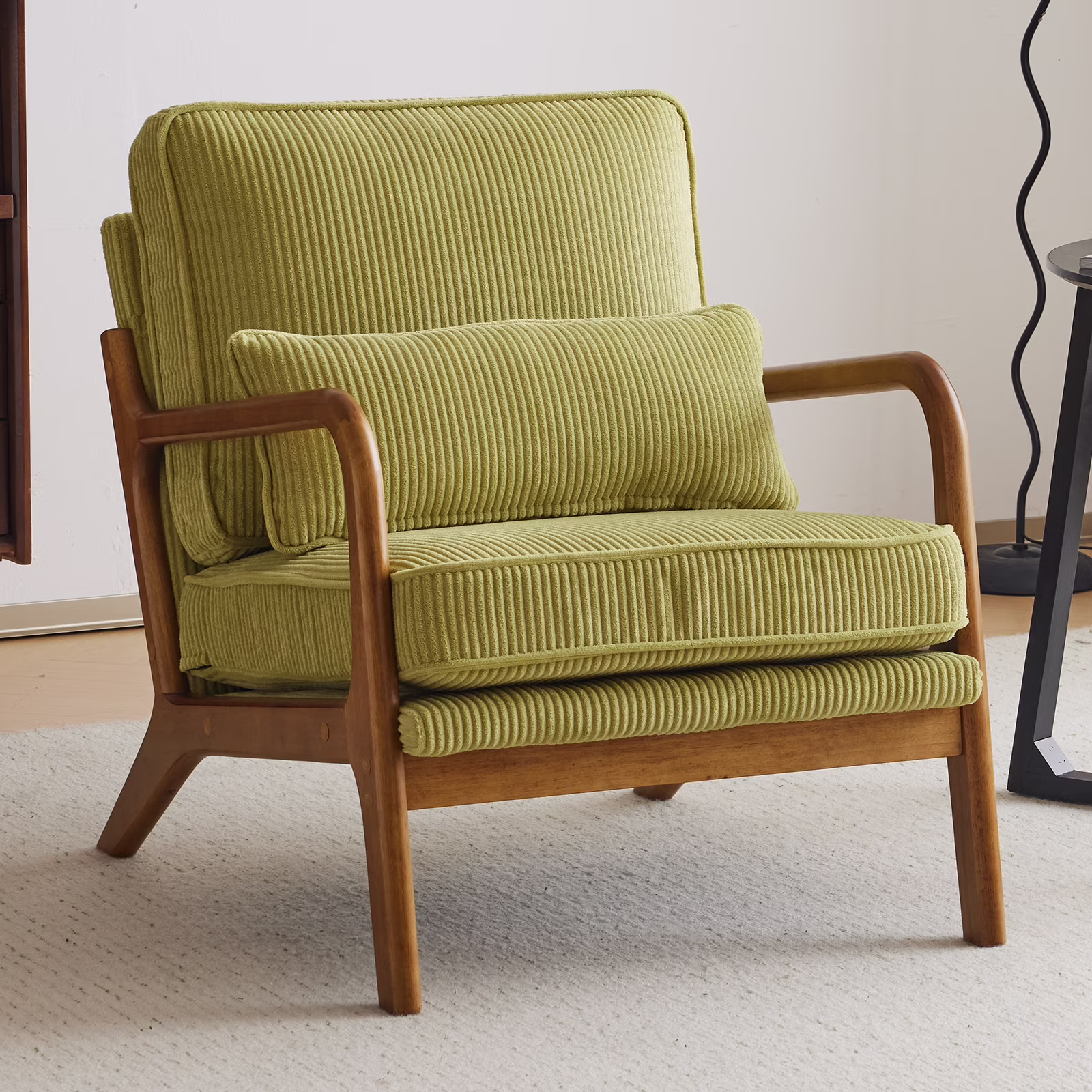 Ktaxon Accent Chair Corduroy Upholstered Armchair, Reading Club Chair with Pillow and Solid Wood Frame for Living Room Bedroom Furniture Off White - Image 32