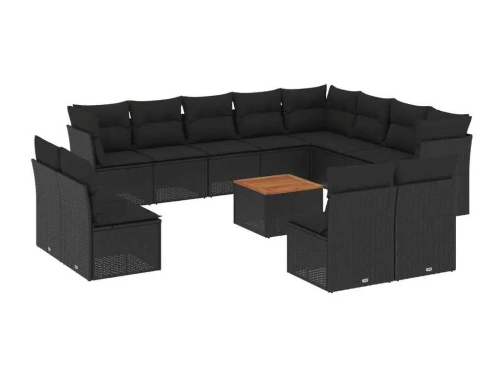 Set de sofás de jardín y cojines 13 piezas ratán sintético negro amsq15230