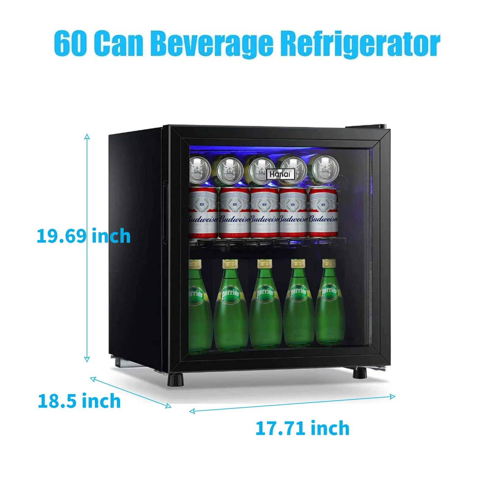 62-Can Beverage Cooler and Refrigerator, Small Mini Fridge for Home, Office or Bar with Glass Door and Adjustable Removable Shelves-Perfect for Soda Beer or Wine, Stainless Steel, 1.6 Cu.Ft. - Image 5