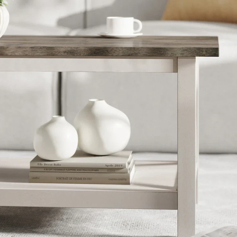 Farmhouse Coffee Table with Shelf and X-Frame Design
