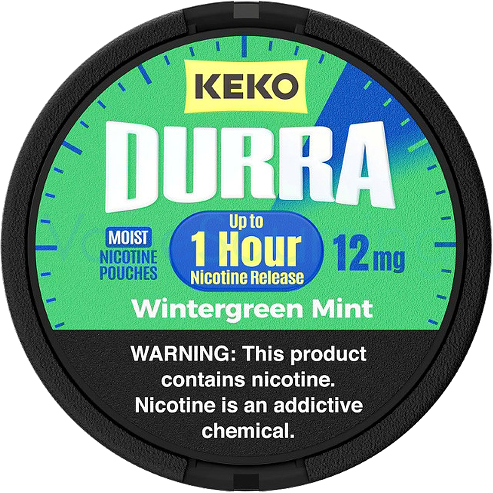 KEKO Wintergreen Mint 12mg nicotine pouches — Slim Moist Pouch can with 20 strong wintergreen mint pouches