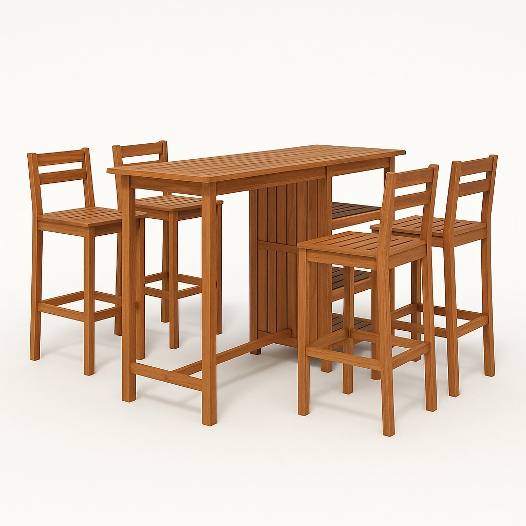 Conjunto de bar de jardín con mesa y sillas de madera natural - HuHJAZp516hz