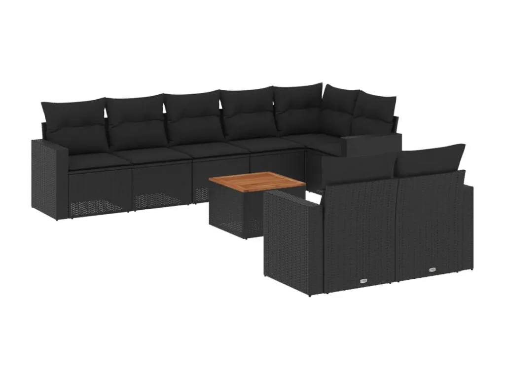 Set de sofás de jardín 8 piezas y cojines ratán sintético negro 65644EMUW