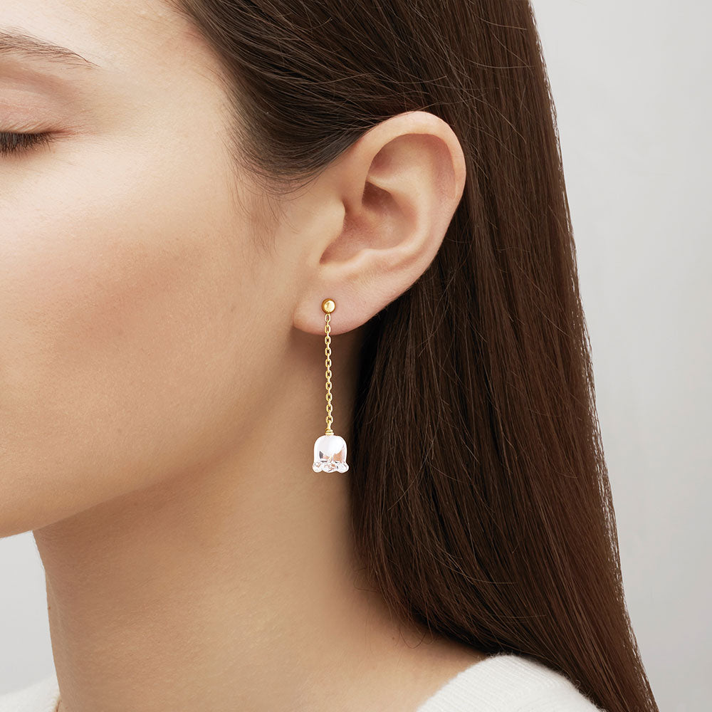 BOUCLES D'OREILLES MUGUET PENDANTES - CRISTAL INCOLORE, PLAQUÉ OR JAUNE 18 CARATS