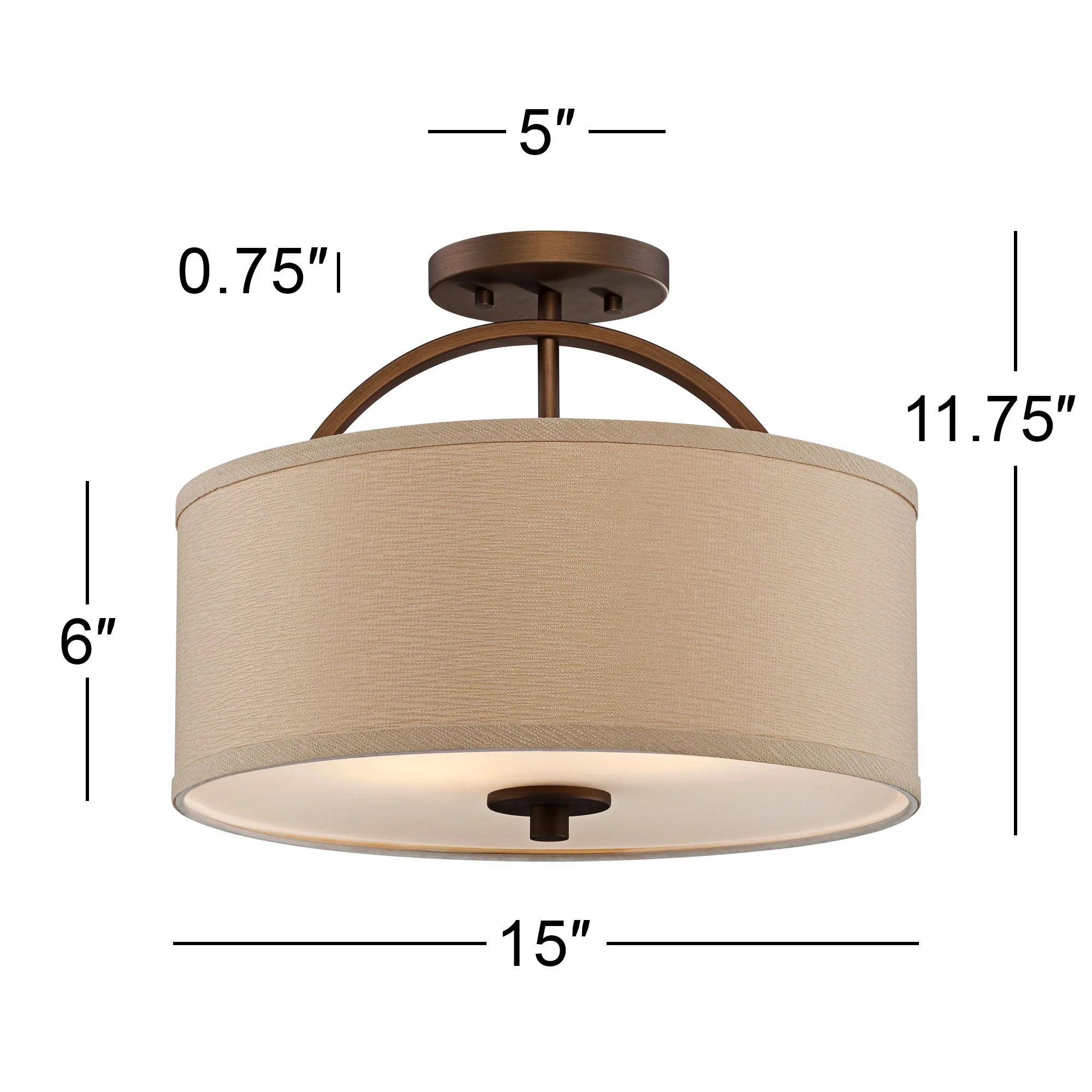 Possini Euro Design Halsted Modern Ceiling Light Semi Flush Mount Fixture 15" Wide Brushed Bronze 2-Light Oatmeal Linen Drum for Bedroom Living Room - Image 7