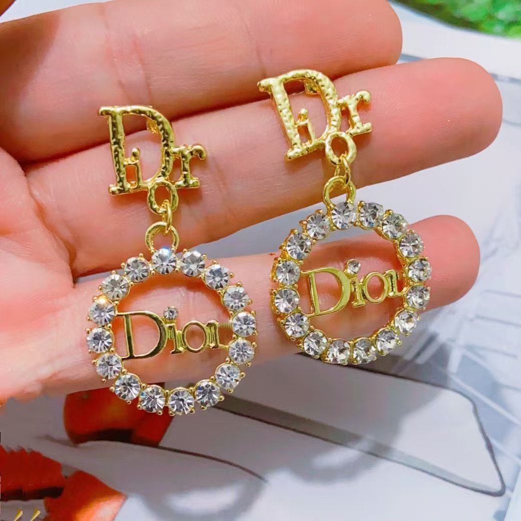 Dior Diamond Paved Round CD Earrings - Original Replica Club