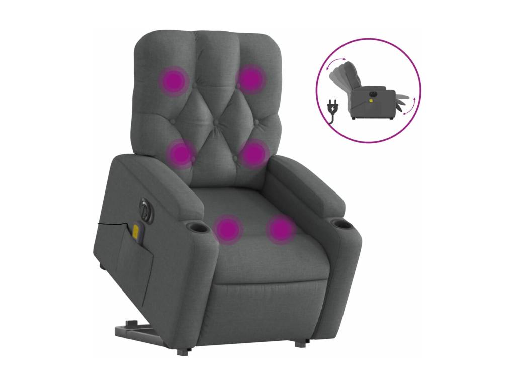 Sillón de masaje eléctrico reclinable elevable tela gris oscuro