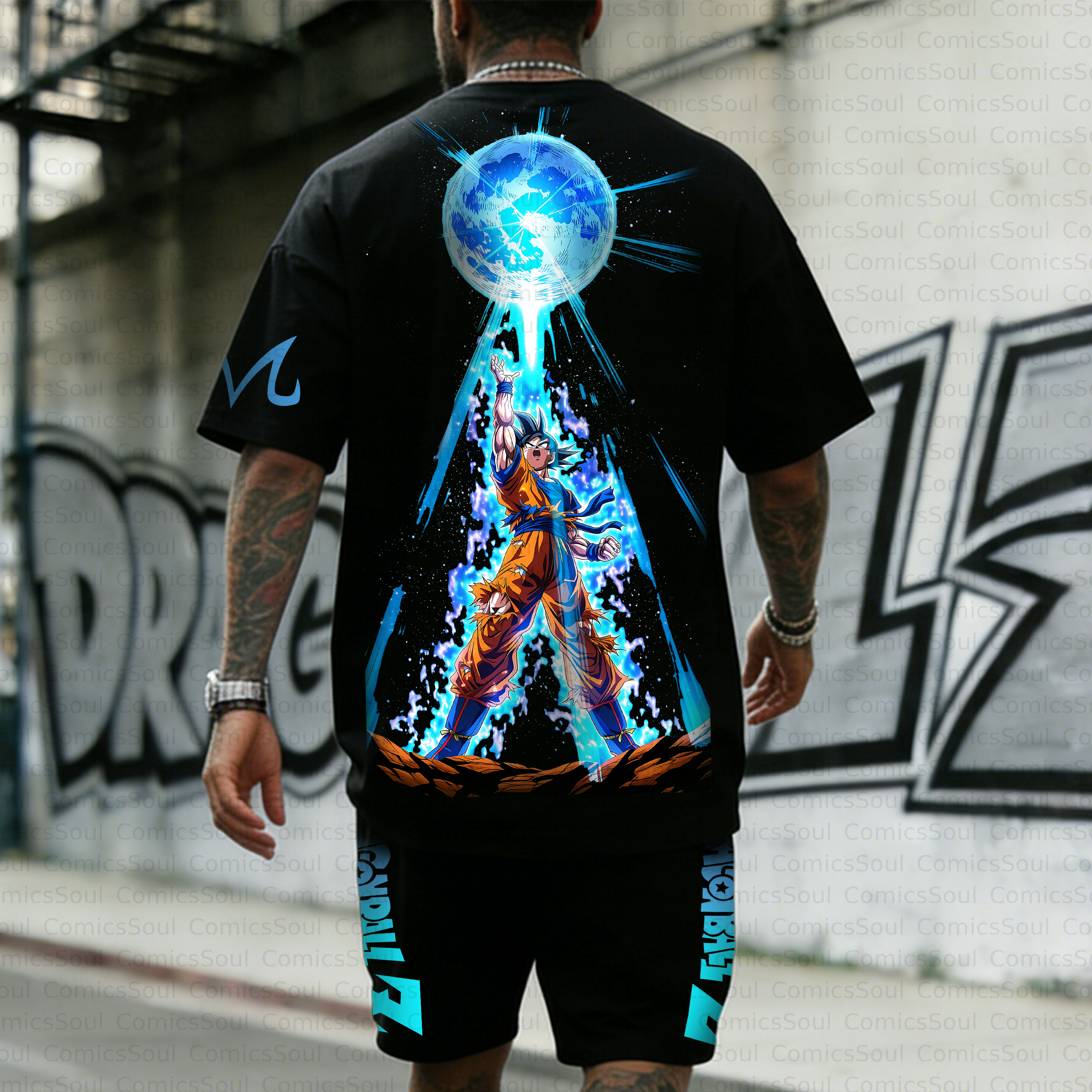 Unisex Anime Inspired Vintage T-shirt& Shorts 2 Pieces Set