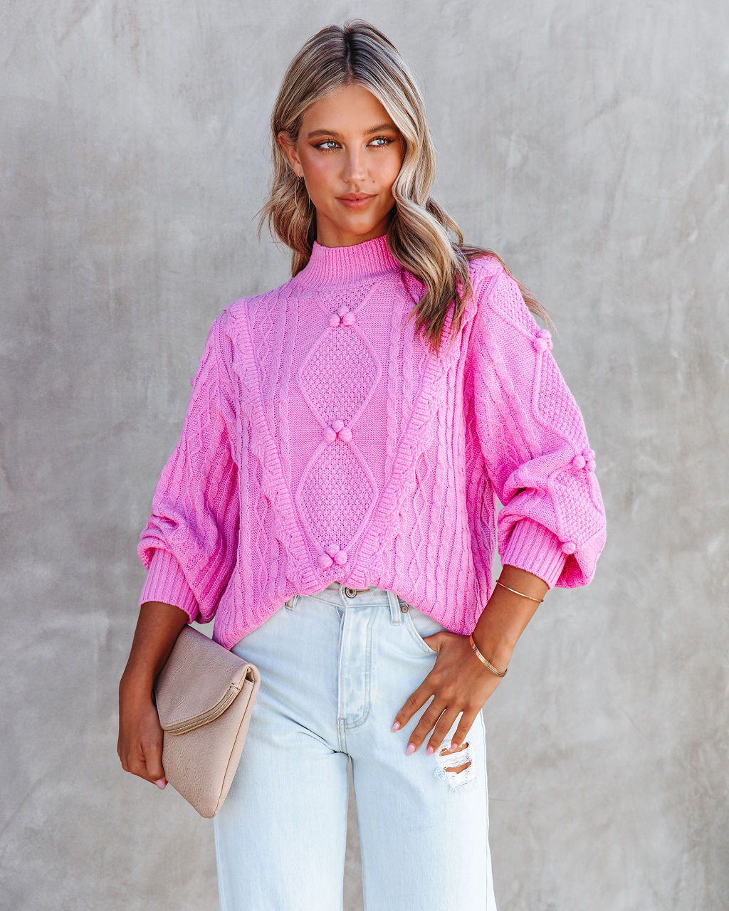 Chantel Cable Knit Pullover Sweater - Pink - Se7enfashion