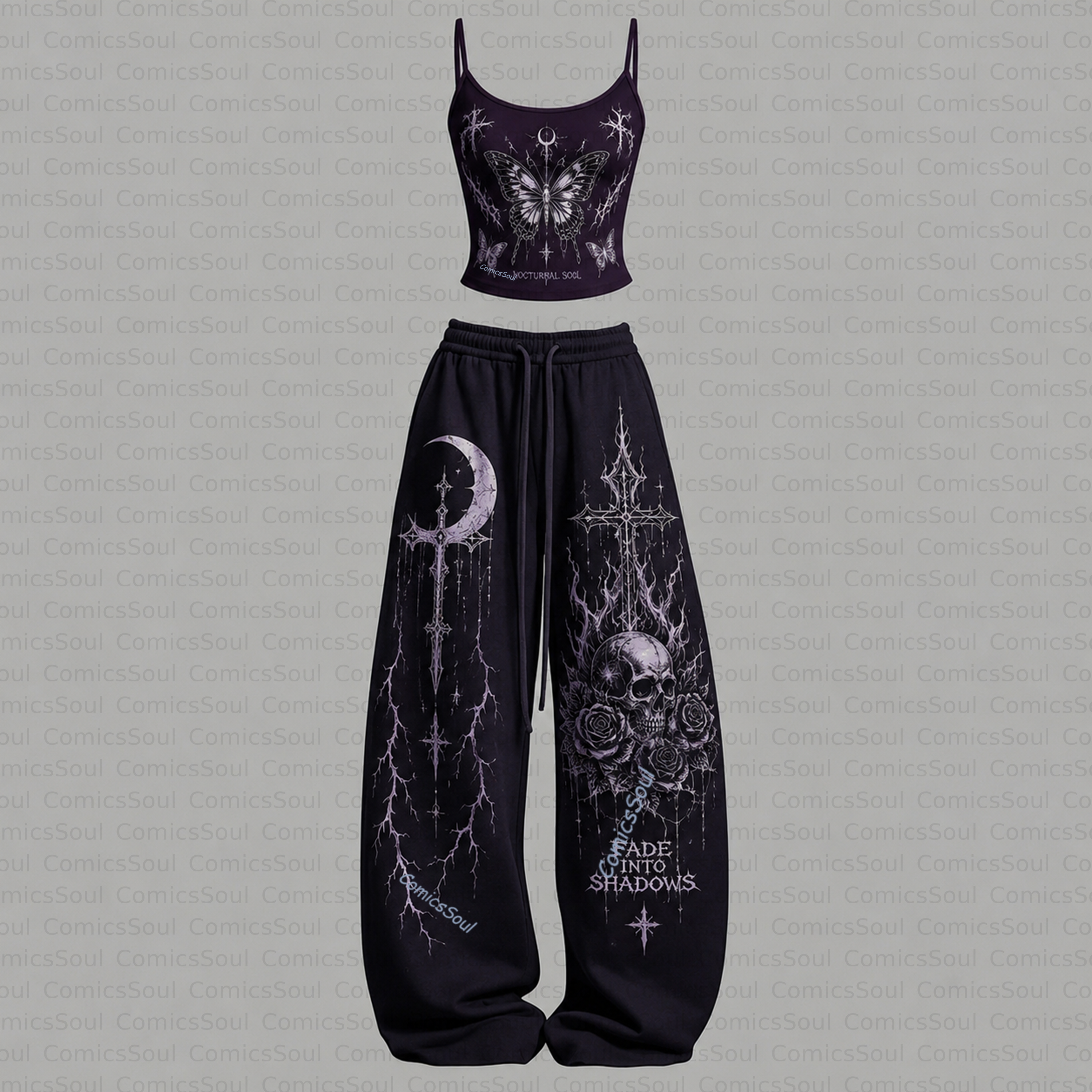Gothic Heart Top & Elasticated Trousers Two-Piece Set