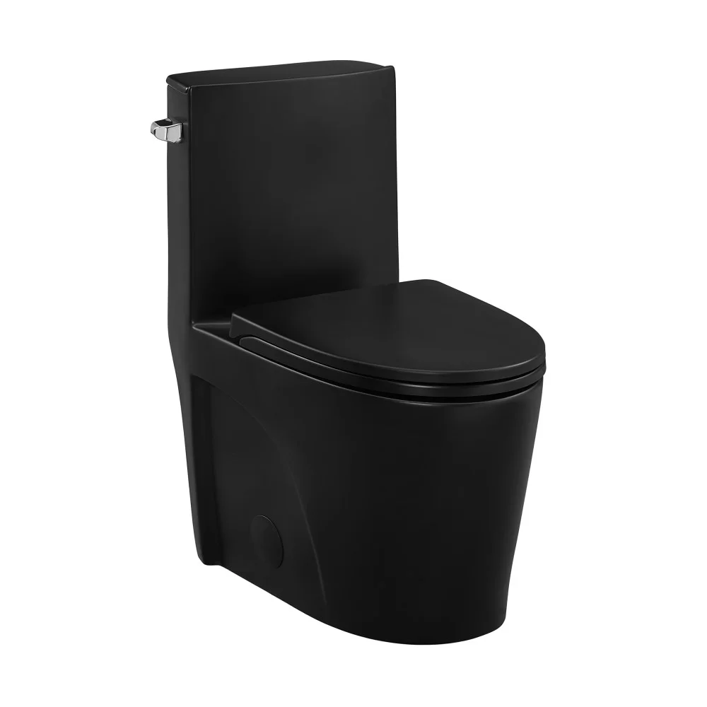 St. Tropez One - Piece Elongated Toilet Left Side Vortex Flush Handle in Matte Black 1.28 Gpf