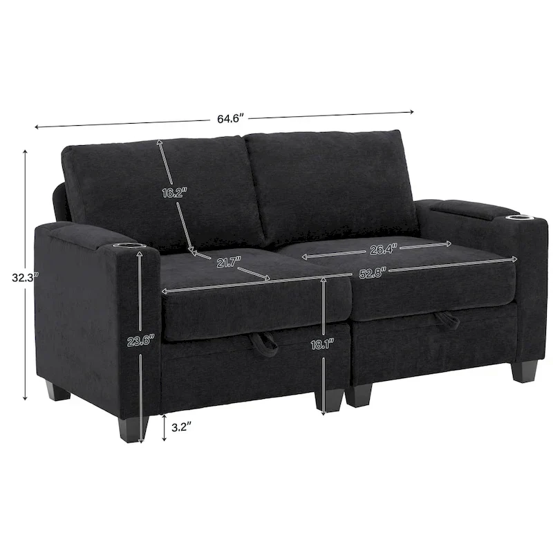 Versatile Chenille Storage Loveseat Sofa