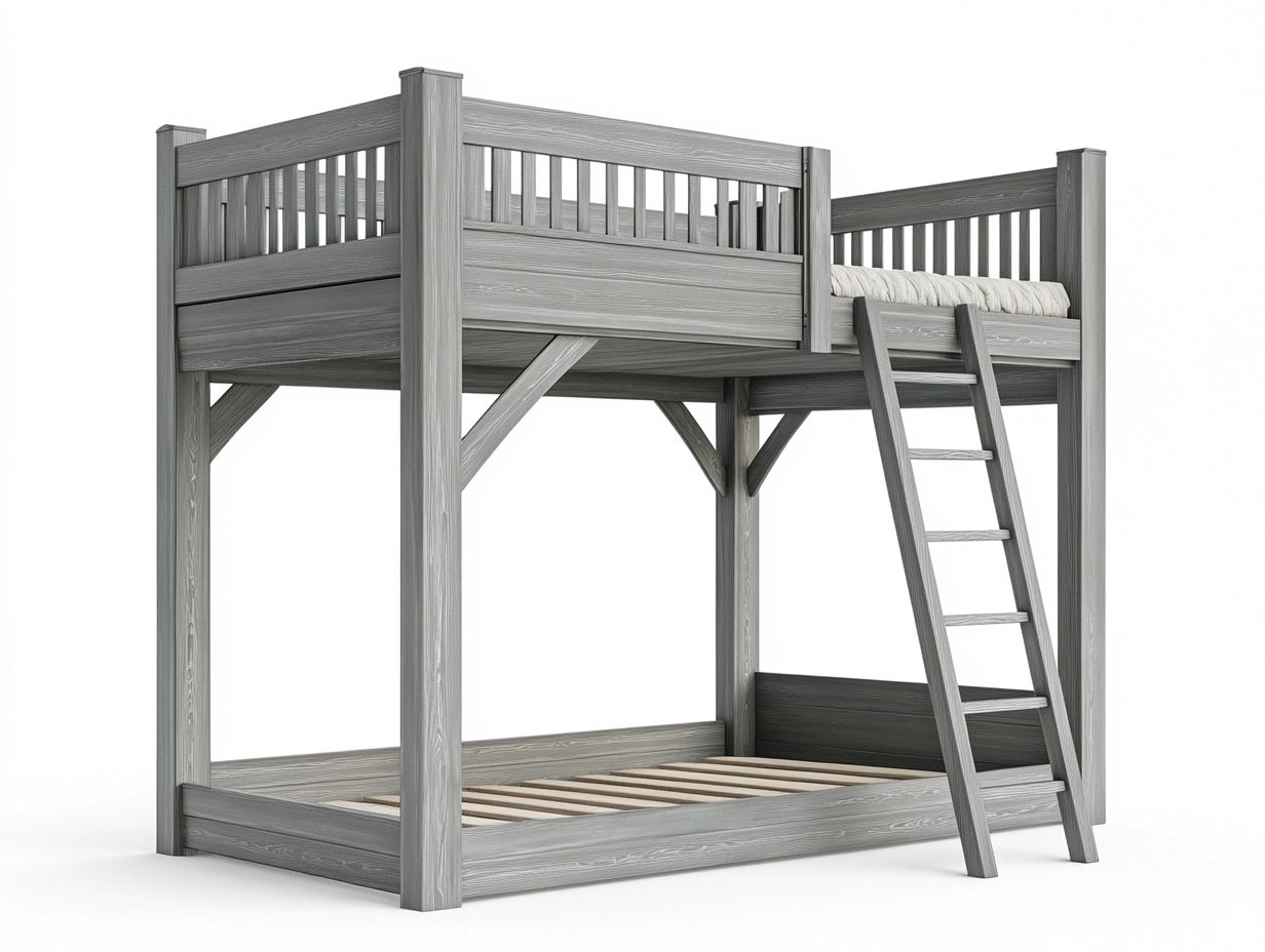 Litera de madera gris de 200x140 cm para dormitorio juvenil estilo moderno con escalera estructura robusta ei4678435