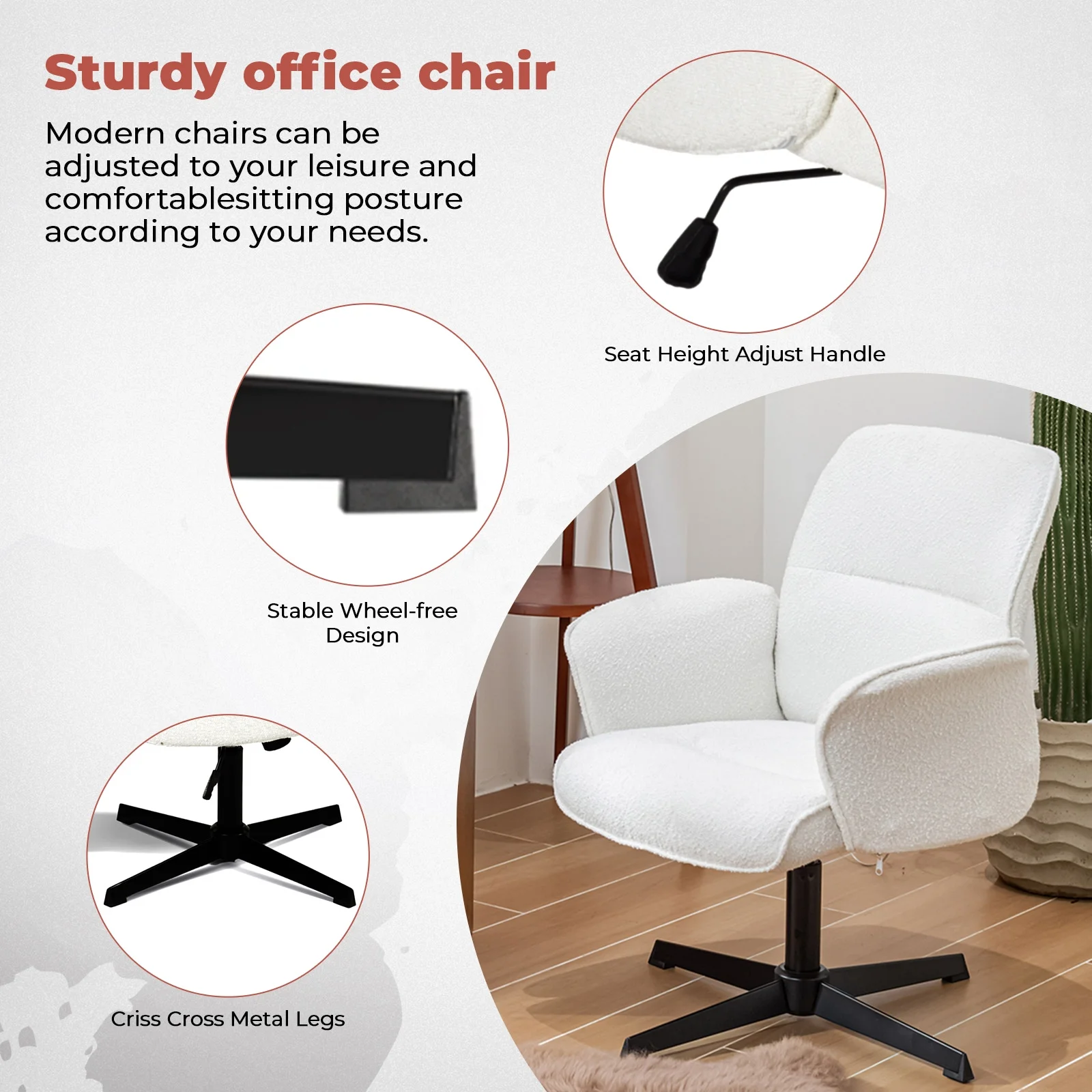 Homy Casa Home Office Desk Chair, Cute Vanity/Makeup Criss-Cross Chair, Upholstered Adjustable Swivel Armchair for Women/Girls - Image 10
