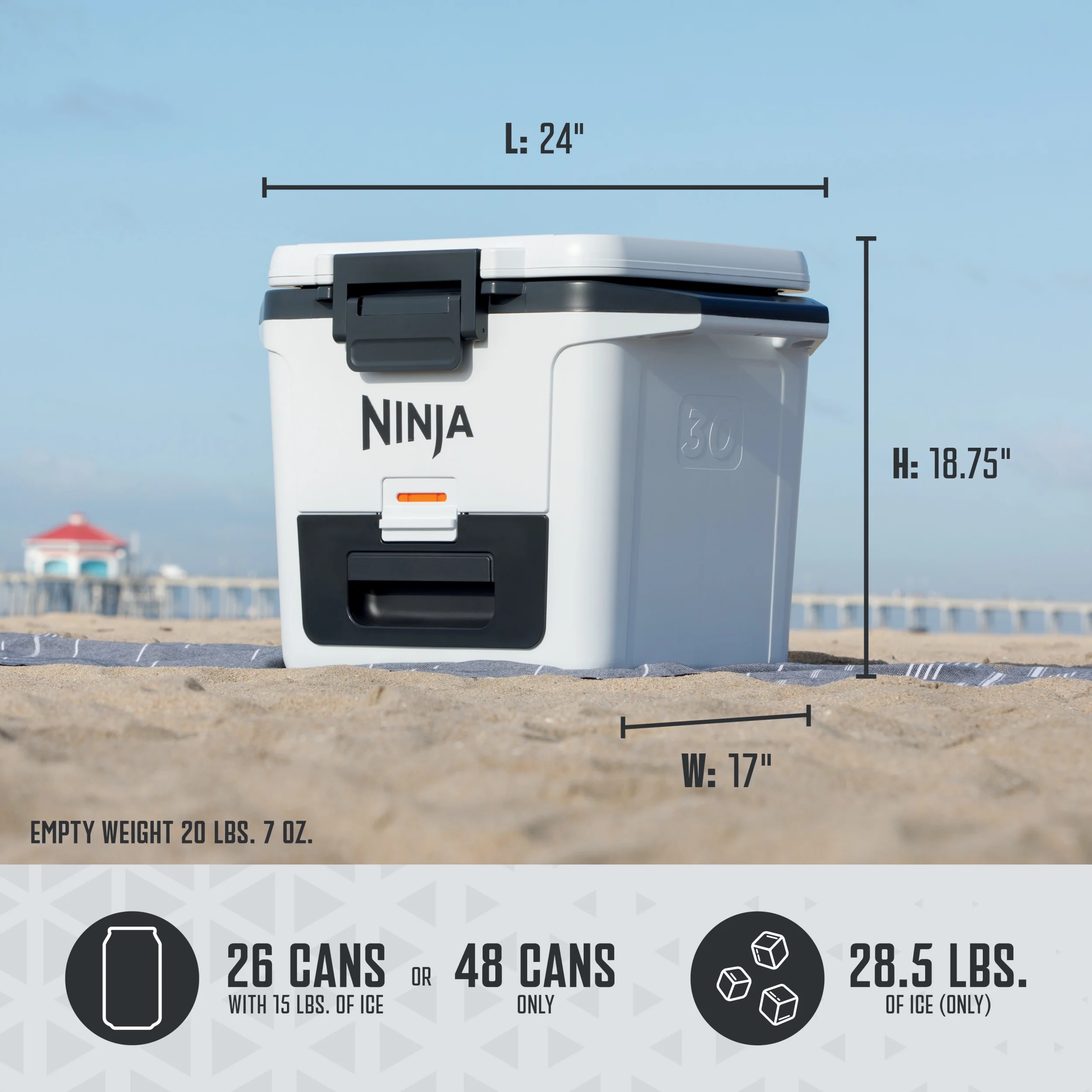 Ninja FrostVault 30qt Hard Cooler with Dry Zone, Ice Chest Cooler, White, FB131WH - Image 11