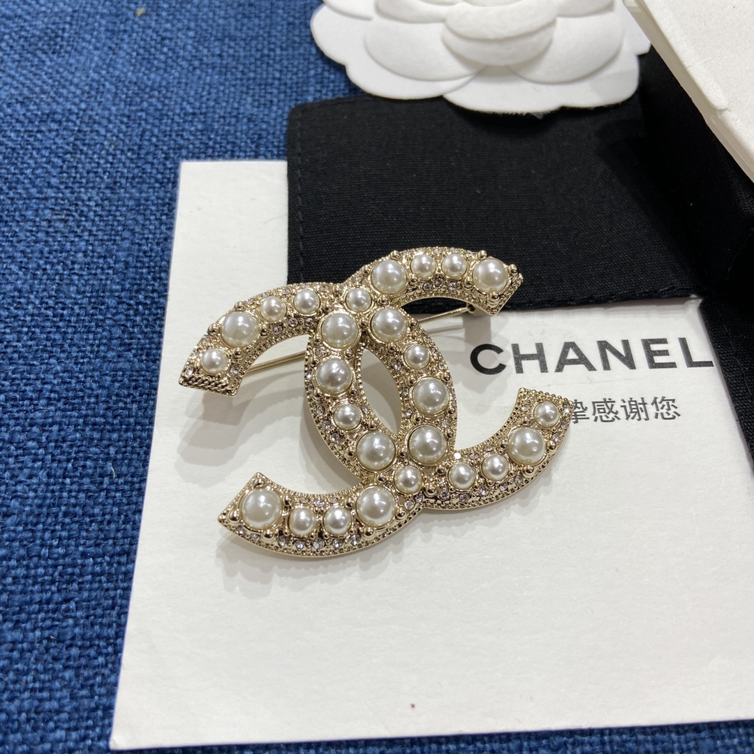 Chanel Light Gold Pave Pearl Brooch - Original Replica Club