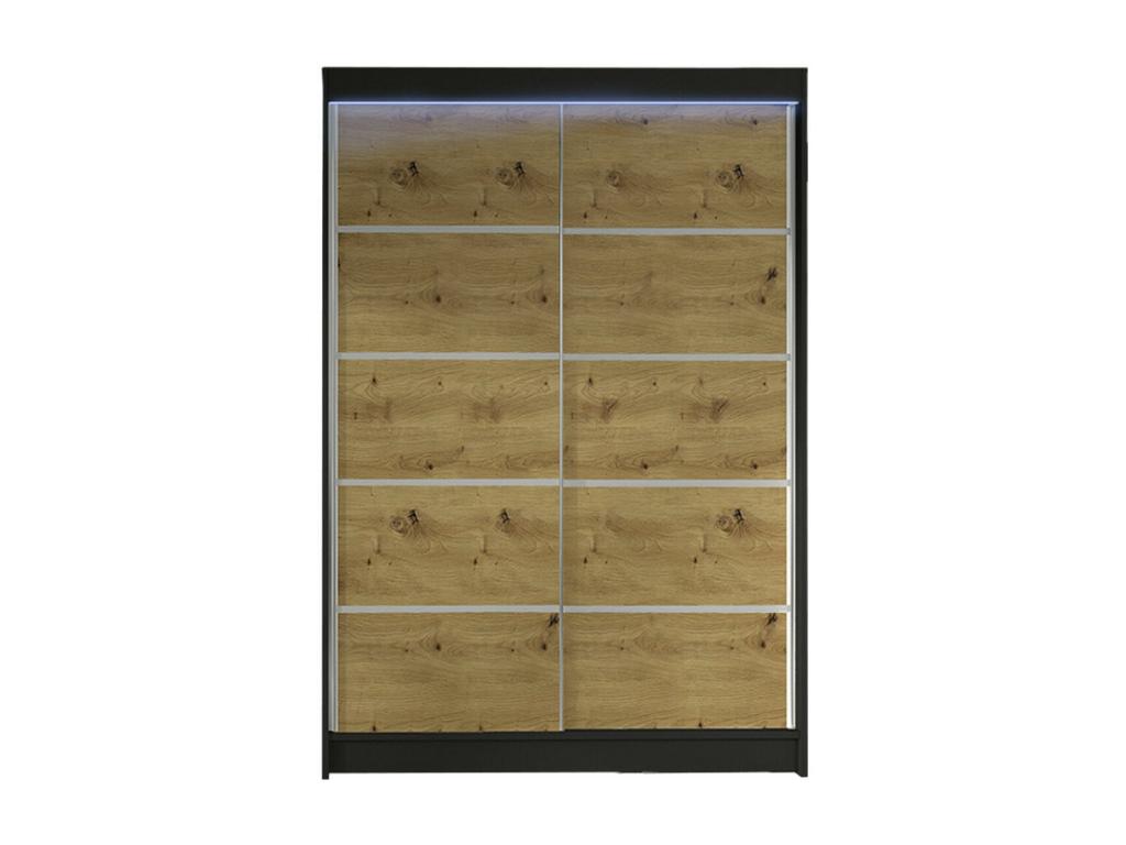 Armario Cozetiq 150 - Negro - Roble Artisan - 200x120x58cm - Puertas de armario Correderas