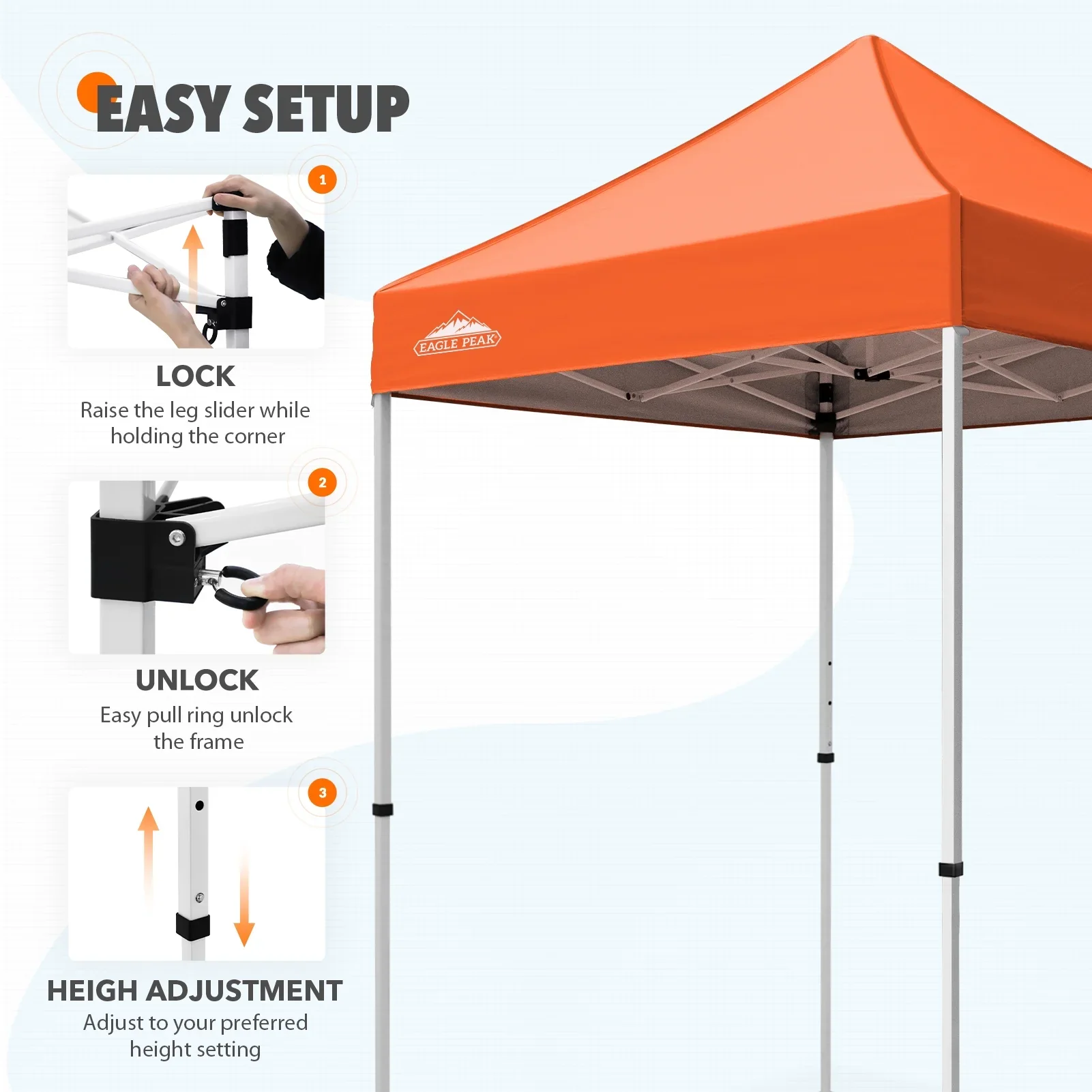 EAGLE PEAK 5x5 Pop up Canopy Tent Instant Outdoor Canopy Easy Set - up Straight Leg Folding Shelter（blue）