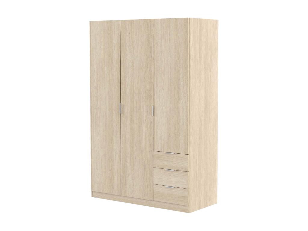 Guardarropa Nestleare - Armario dormitorio con 3 puertas y 3 cajones - Mueble con 3 baldas y barra perchero - 121x52h180 cm - Roble