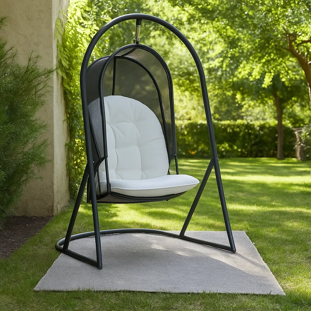 Sillón colgante de 1 plaza con estructura metálica gris y respaldo curvo - WjyigeG260hP