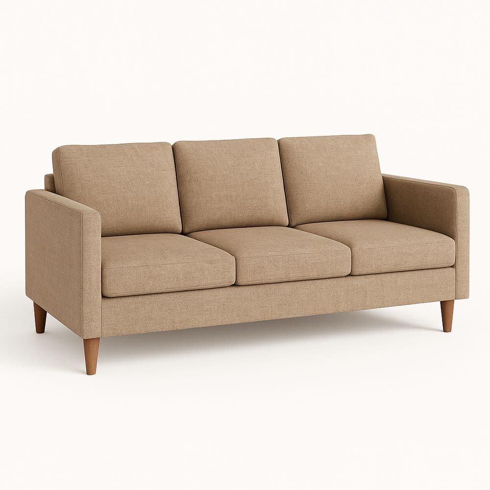 Sofá de Tela Beige Lineal con Cojines Sueltos y Patas de Madera 200x85x90 cm