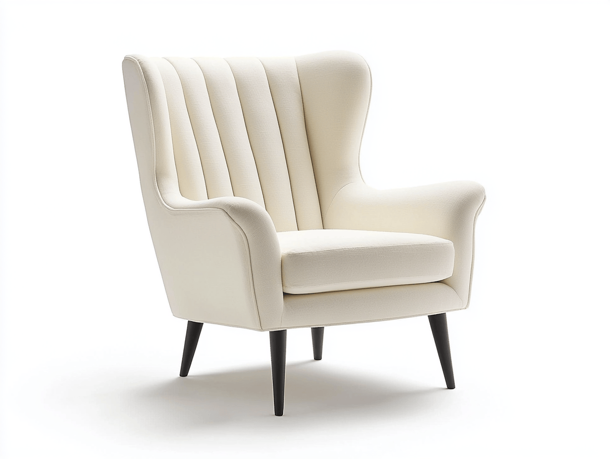 Sillón individual rectangular ensamblable con respaldo alto canalé y asiento acolchado tapizado en tela beige para salón 79x82x101cm