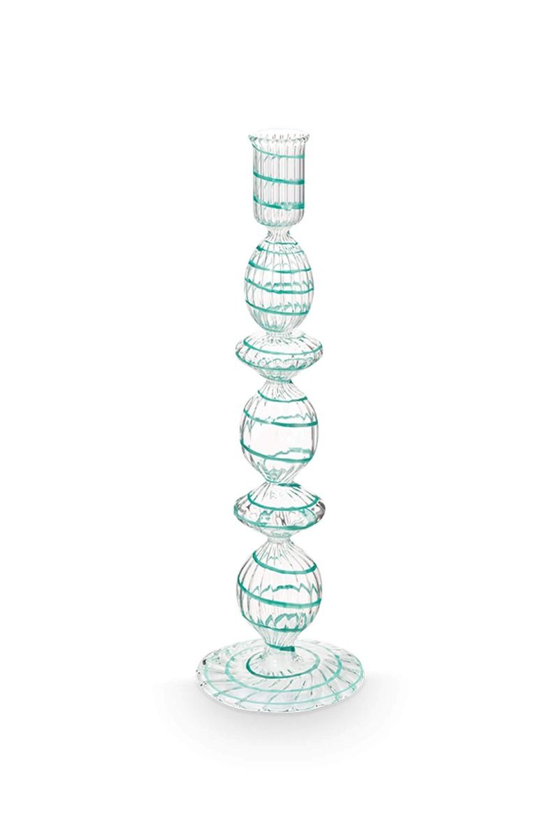 Candle Holder Glass Swirl Light Blue 28cm