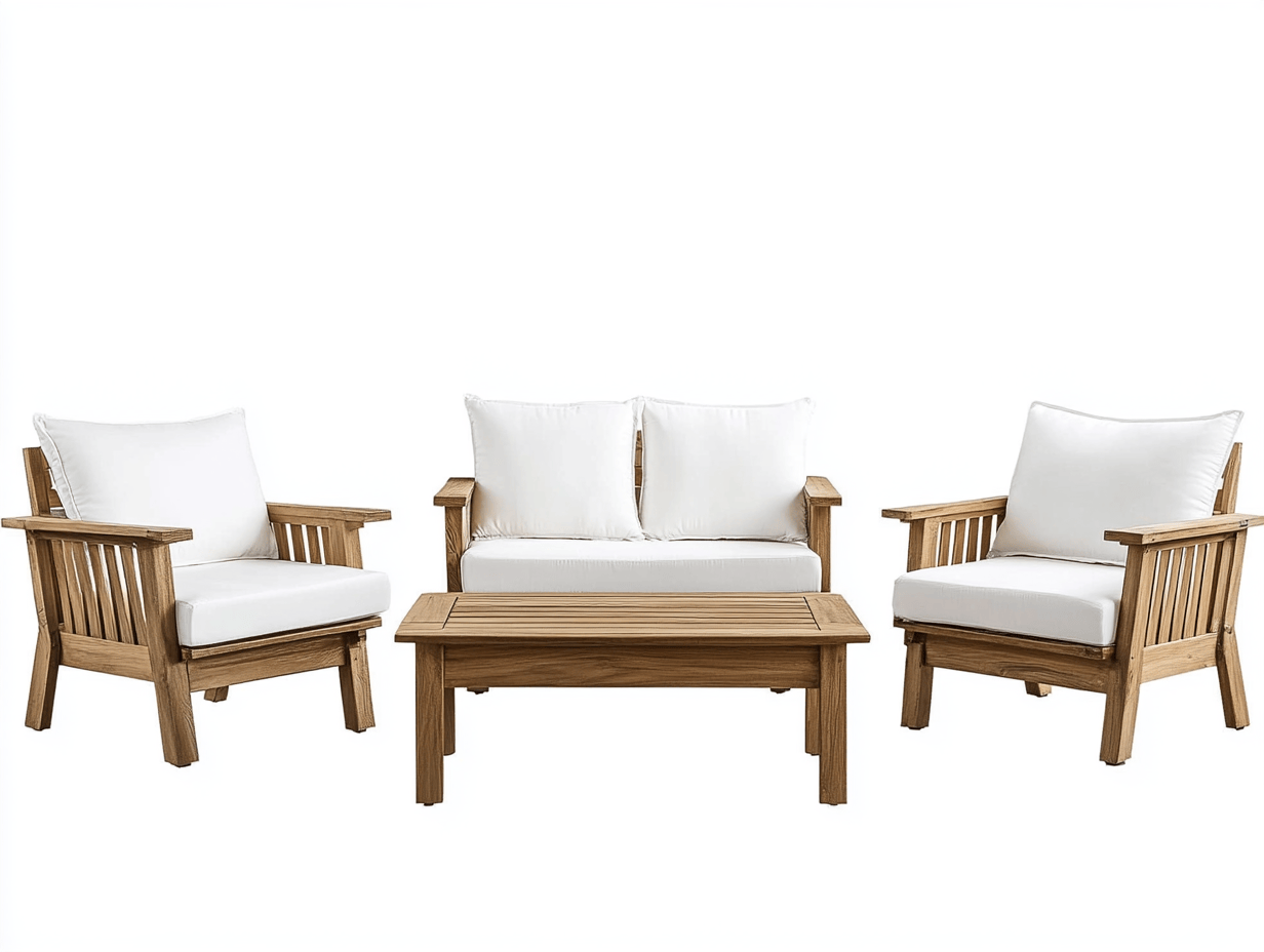 Conjunto de Muebles de Jardín Terraza Acacia Natural Blanco Sofá y Sillones