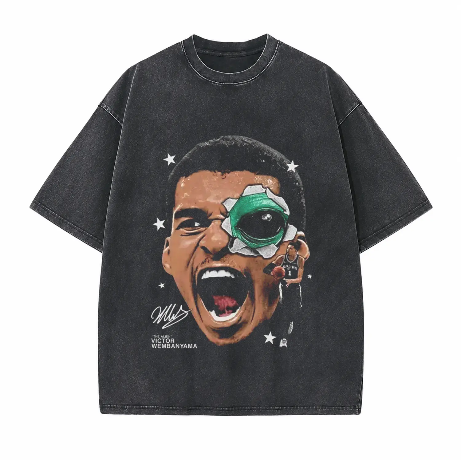 Crying Alien Eye Graphic Printed Unisex Washed T-Shirt