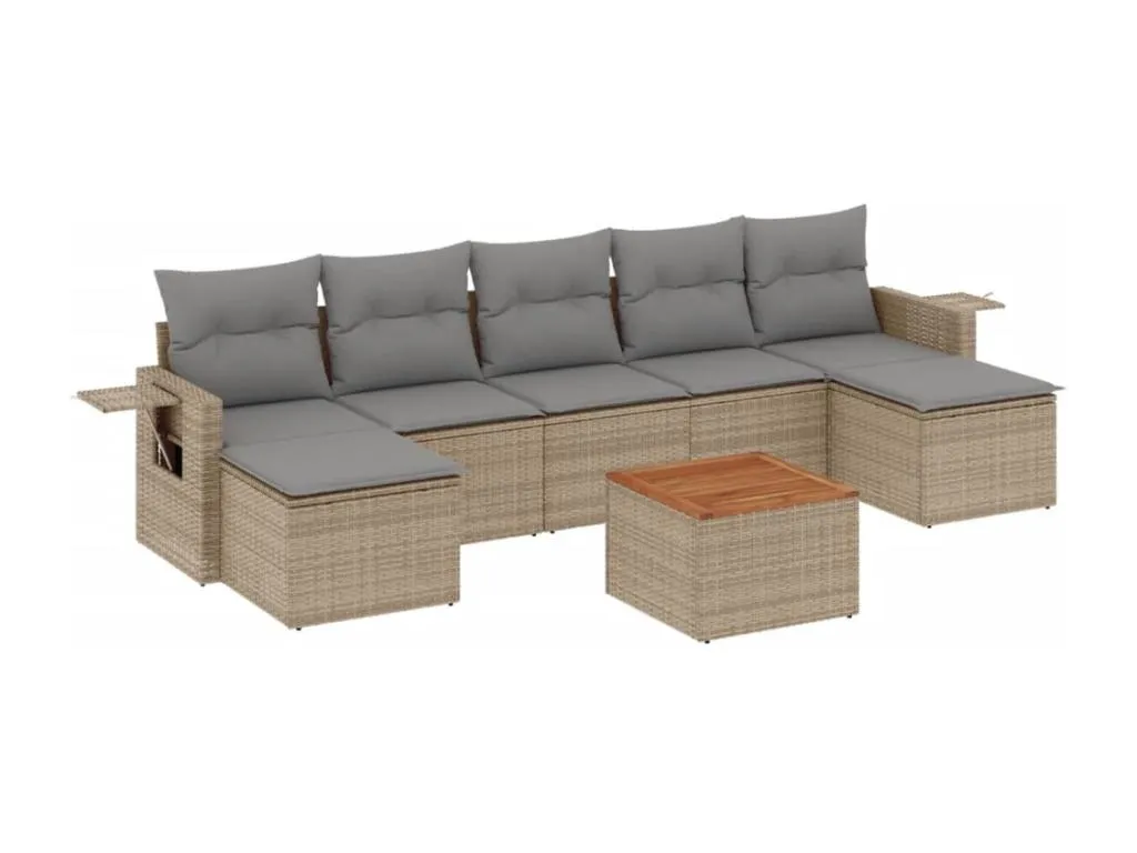 Juego de sofás jardín con cojines beige mezcla 8 piezas ratán PE